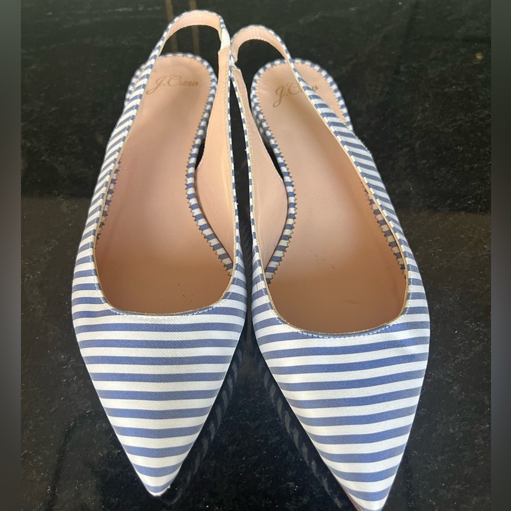 J. Crew Blue and White Striped Women's Slingback Shoes Pointed toe - 8.5